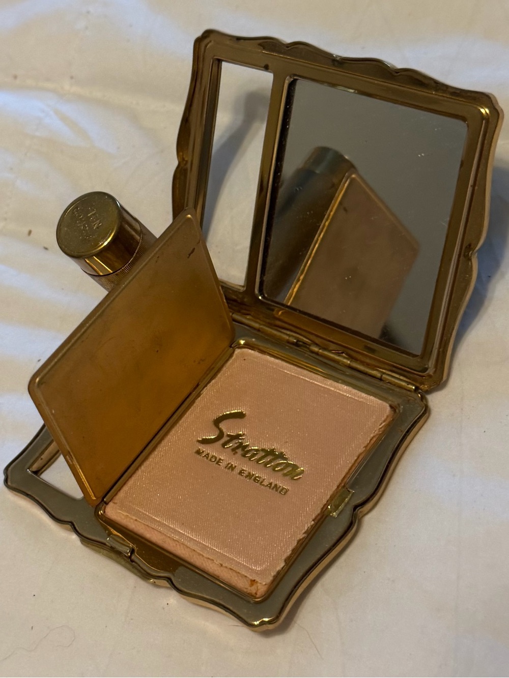 💄Rare Stratton Vintage Brass MCM Lipstick & Powder Compact 40s 50s 60s 70s